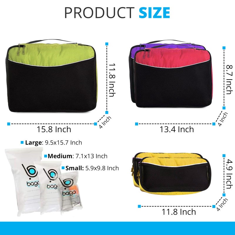 bago 8 Pcs Packing Cubes for Travel - 5 Travel Packing Cubes for Suitcases with 3 ZipLock Bags - Luggage Organizer Bags to Get Maximum Storage, Save Time & Effort to Pack (Green Red Purple Yellow) - Image 2